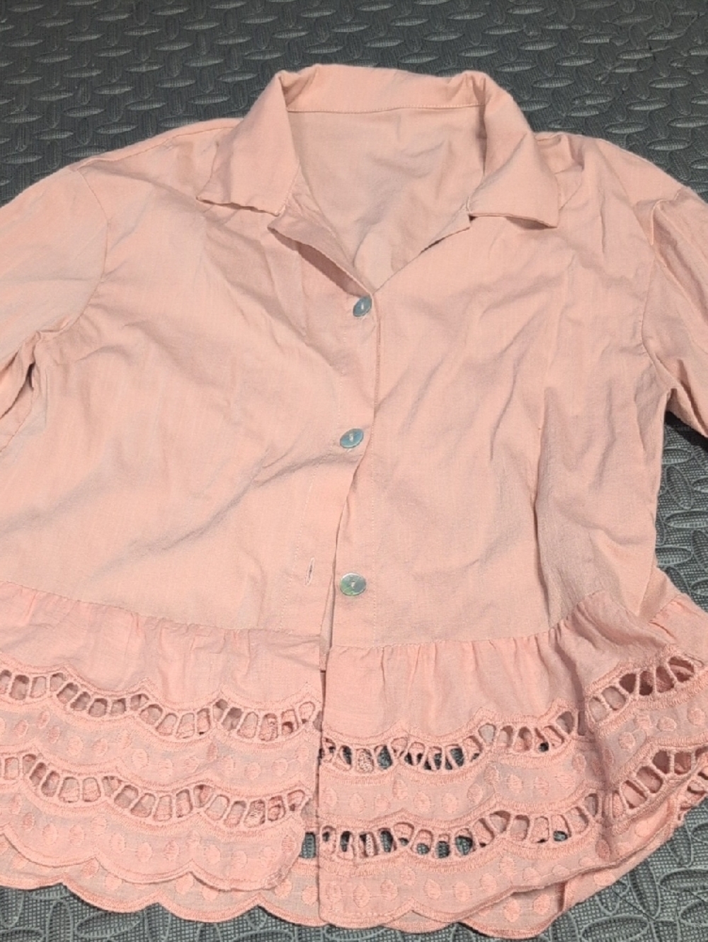 Pink Eyelet Ruffle Button-Up Blouse - Picture 3 of 3
